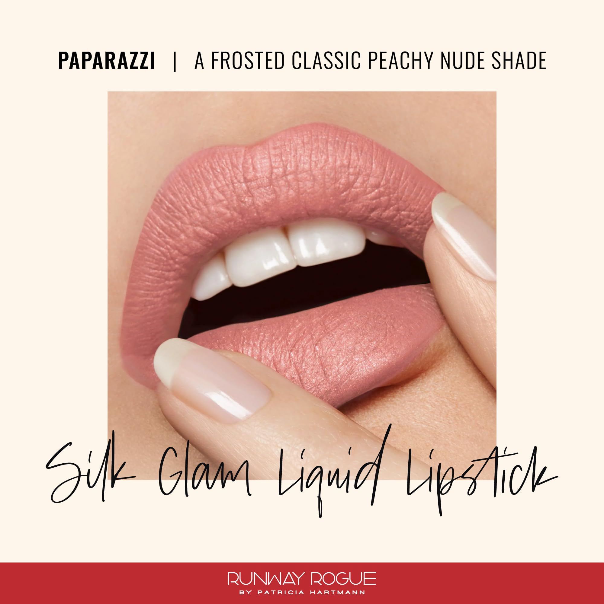 Runway Rogue Silk Glam Lipstick applying to lips for smooth, even coverage.