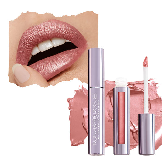 Runway Rogue Silk Glam Lipstick Jet Set bottle shows long-lasting color with subtle shimmer.