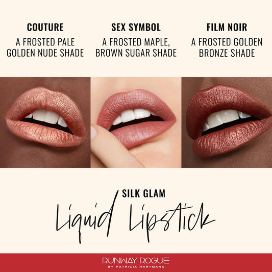 Runway Rogue Silk Glam Lipstick Sex Symbol application delivers smooth, long-lasting nude color.