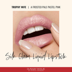 Runway Rogue Silk Glam Lipstick Trophy Wife application shot showing full-coverage color.