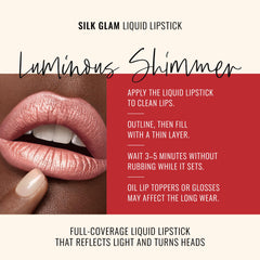 Runway Rogue Silk Glam Lipstick wand close-up demonstrates smooth, precise application.