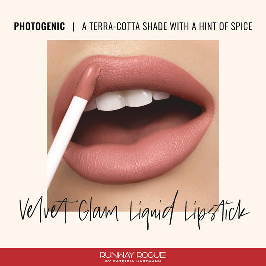 Runway Rogue Velvet Glam Lipstick wand applying for smooth, even coverage.