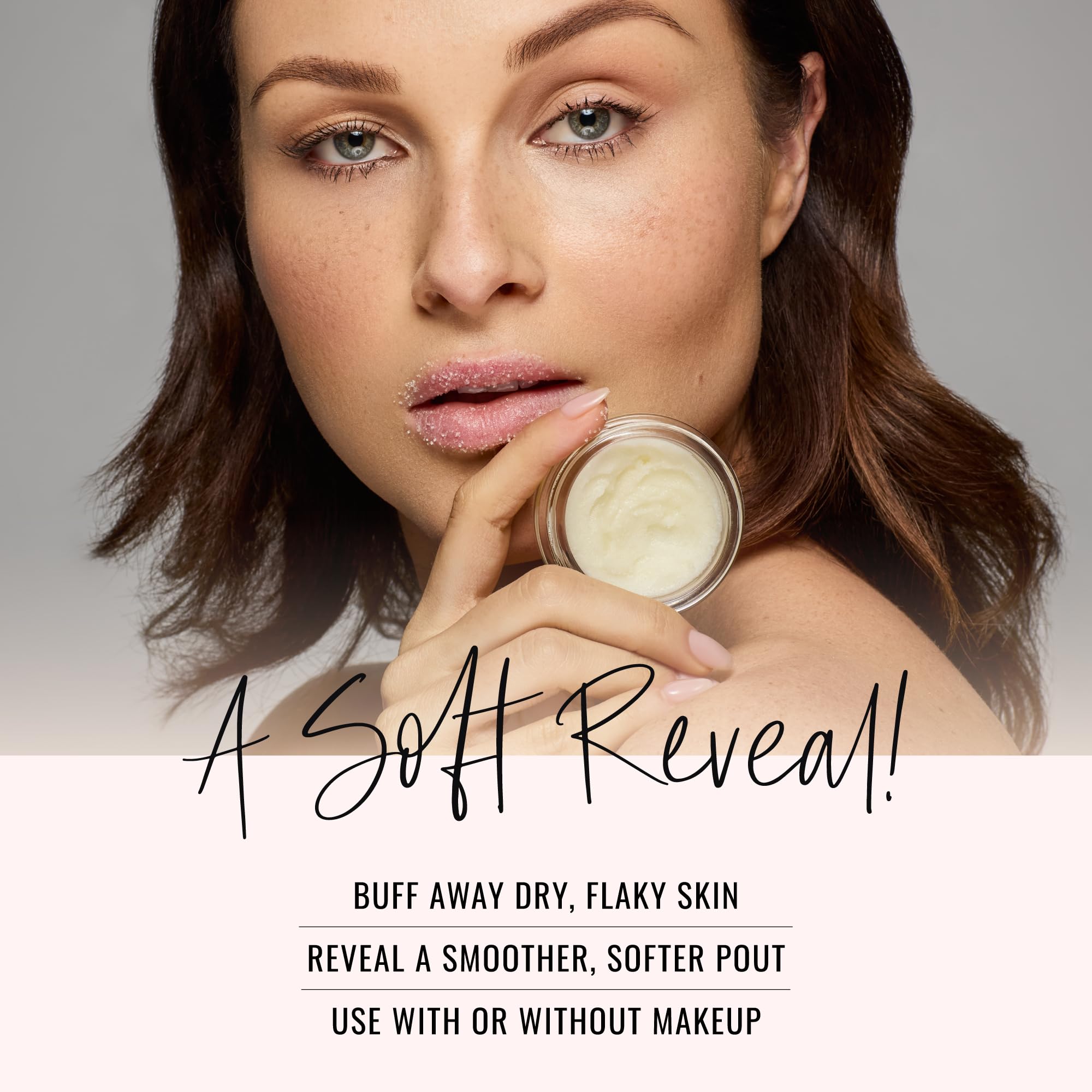 Runway Rogue lip scrub close-up texture shows gentle exfoliation