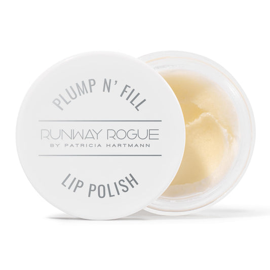 Runway Rogue Plump N’ Fill Lip Polish bottle ready to exfoliate for soft lips