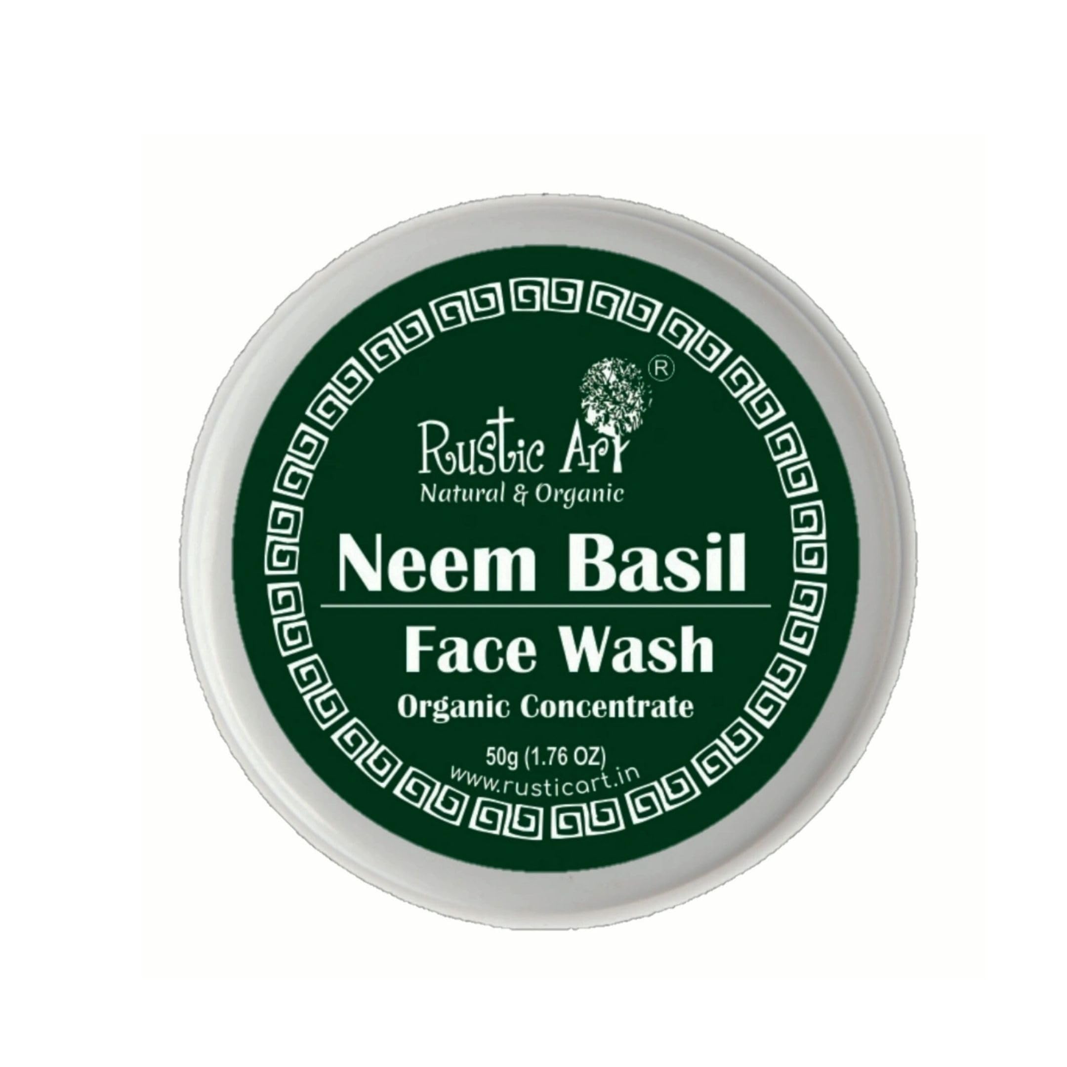 Rustic Art Neem Basil Face Wash concentrate evening routine visualization for clear skin.