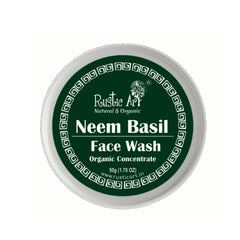 Rustic Art Neem Basil Face Wash concentrate evening routine visualization for clear skin.