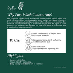 Rustic Art Neem Basil Face Wash concentrate neem leaf imagery signals antibacterial care.