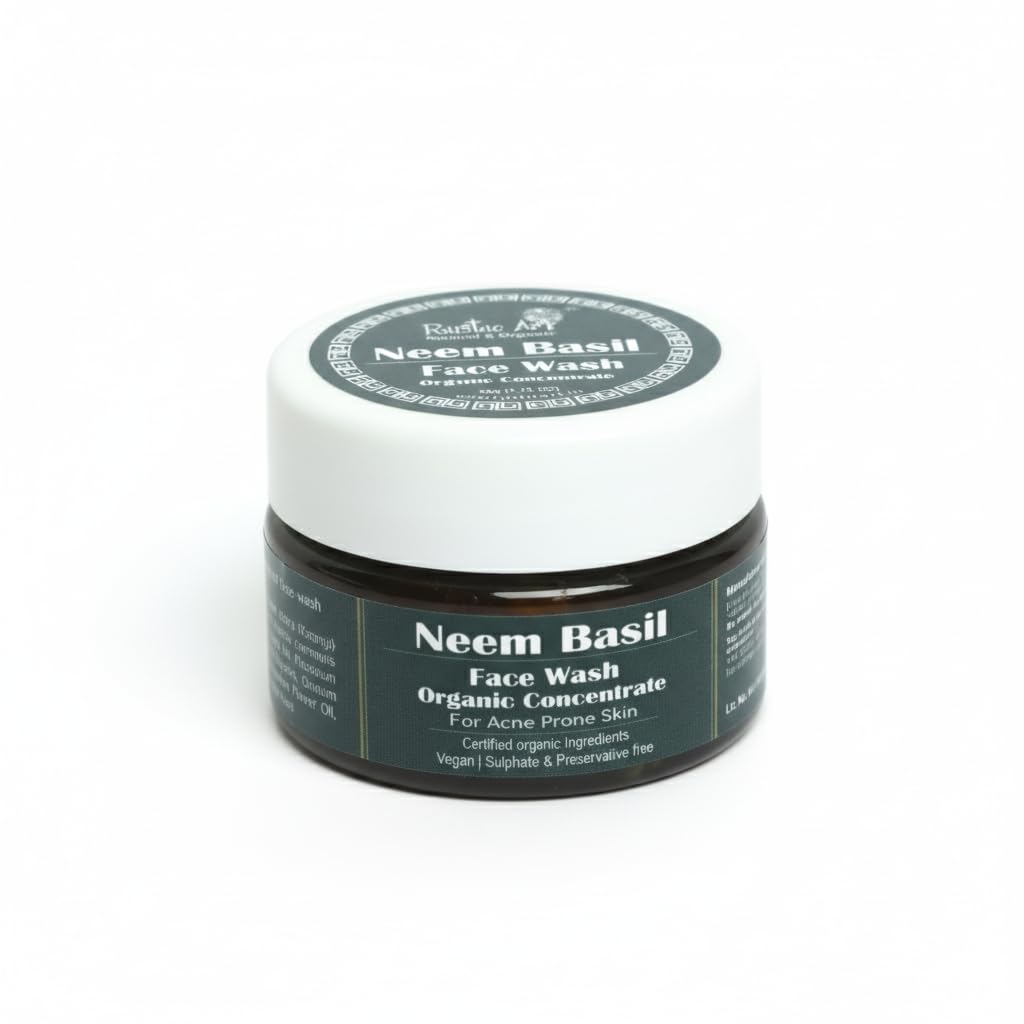 Rustic Art Neem Basil Face Wash concentrate spread and lather on damp skin.