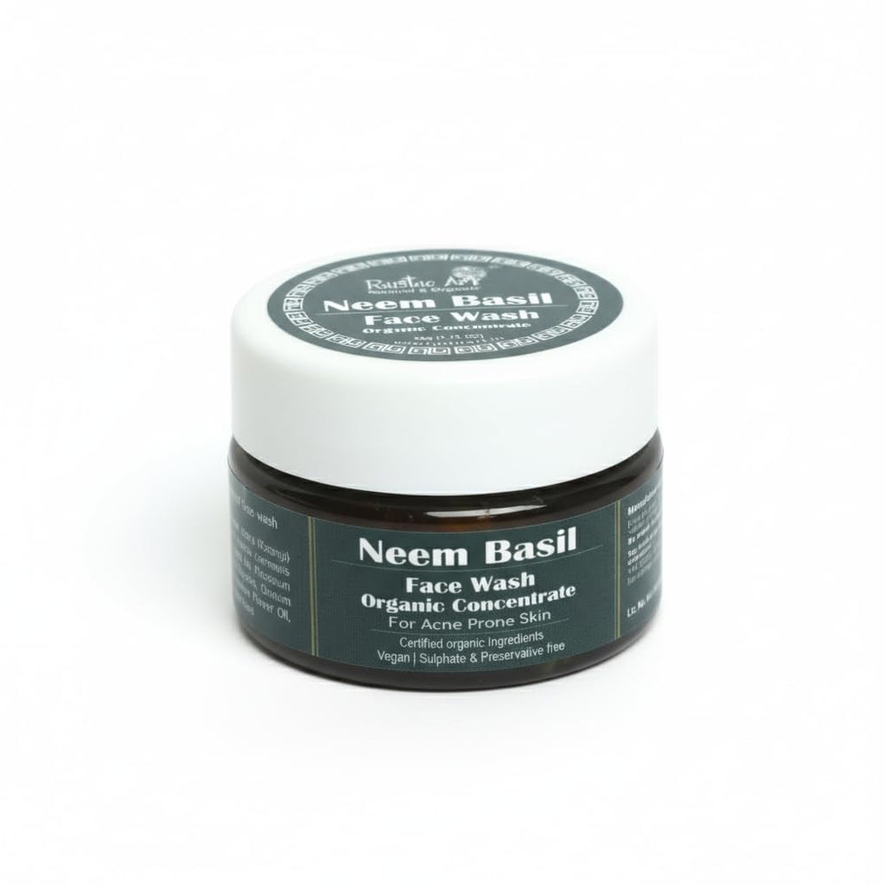 Rustic Art Neem Basil Face Wash concentrate spread and lather on damp skin.