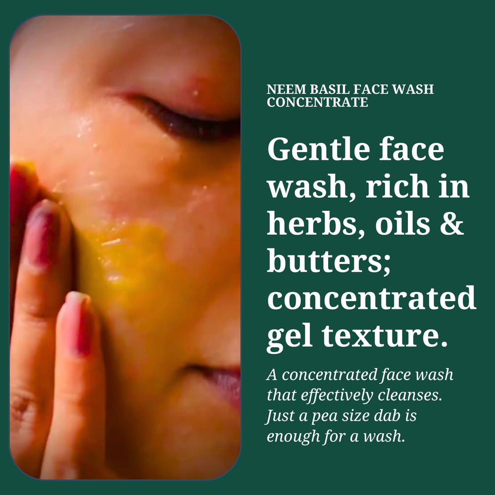 Rustic Art Neem Basil Face Wash concentrate texture paste shows natural, gentle cleansing.