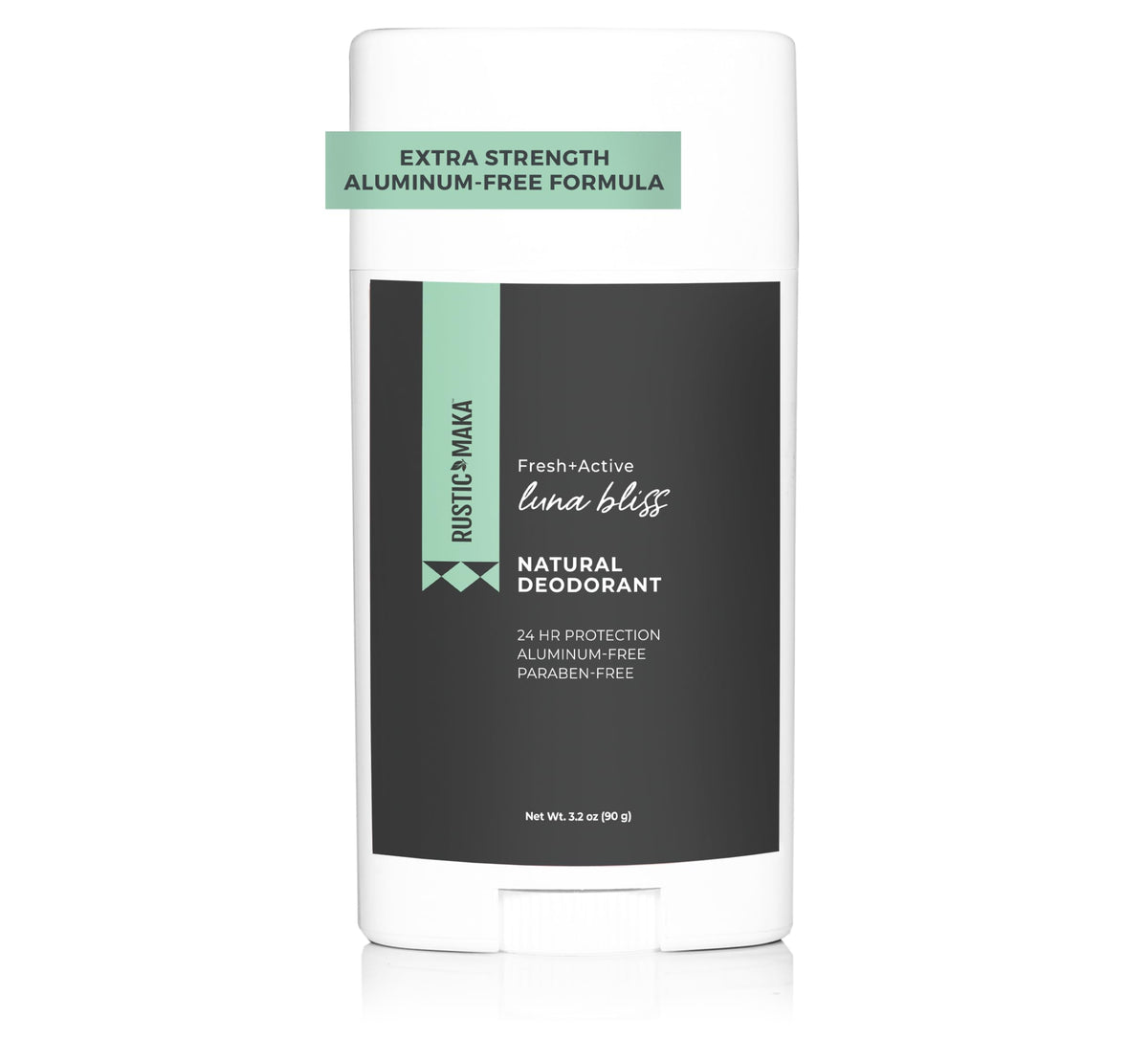 Rustic MAKA Luna Bliss deodorant stick packaging highlights aluminum-free formula for daily use.
