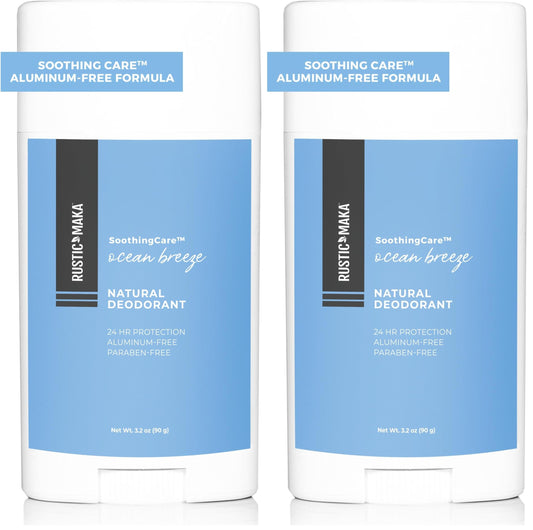 Rustic Maka Ocean Breeze deodorant bottle for all-day freshness.