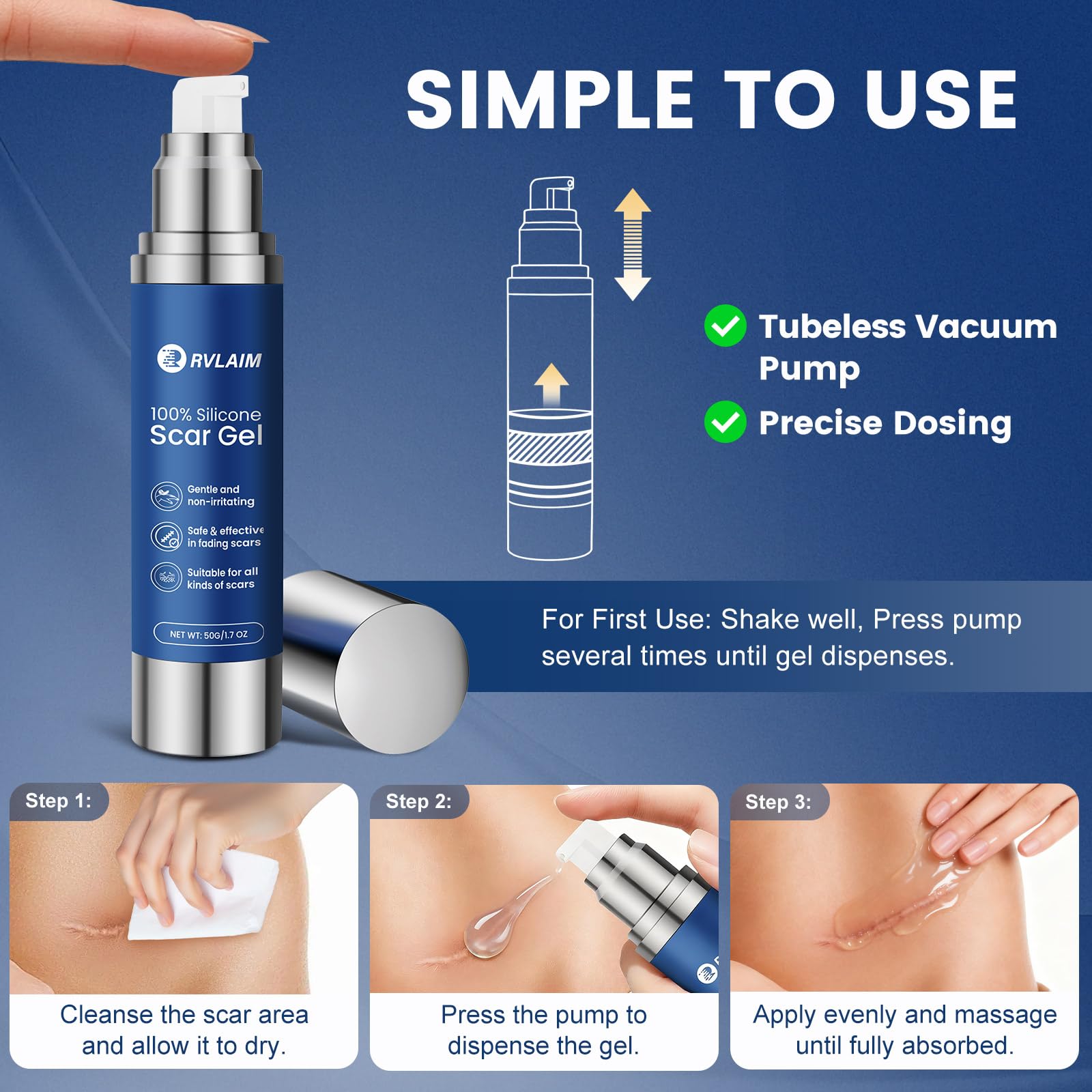 Before and after concept for Rvlaim scar gel use over time