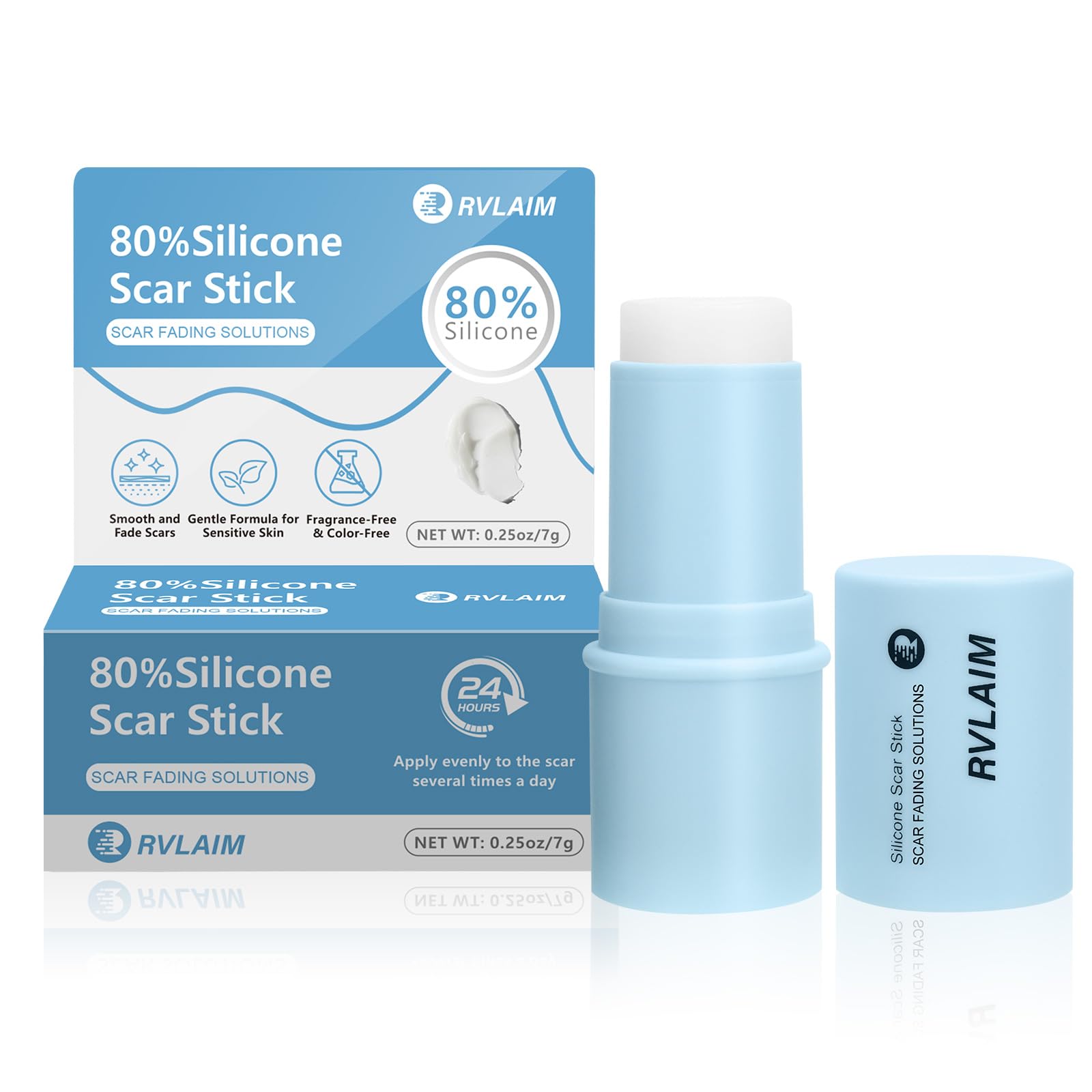 Rvlaim silicone scar stick showing hydration barrier for smoother scars
