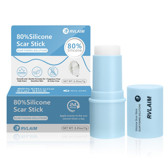 Rvlaim silicone scar stick showing hydration barrier for smoother scars