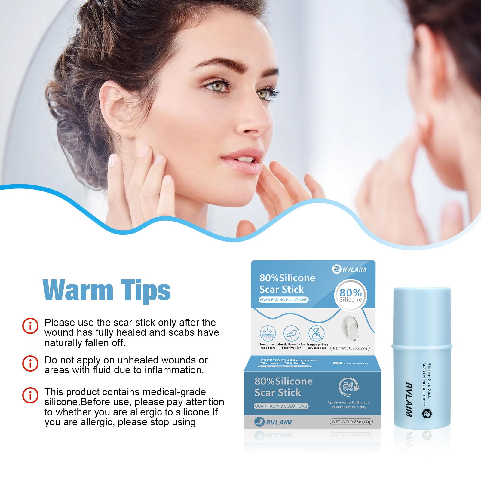 Rvlaim silicone scar stick dries lightweight and non-sticky on skin