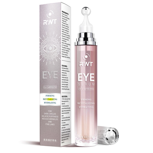 RWT eye serum with 360° massage ball cooling the under-eye area for smooth application.