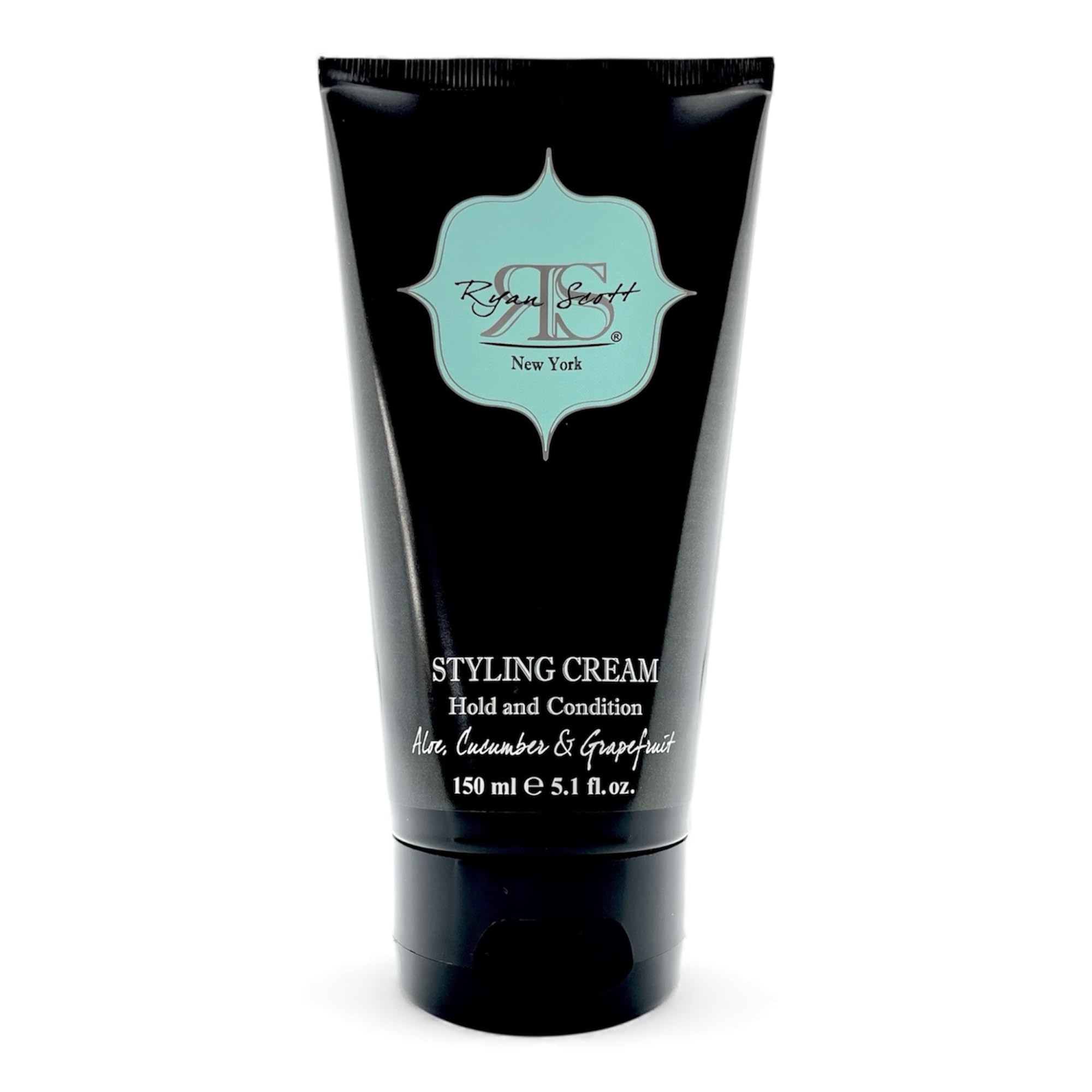 Ryan Scott RS styling cream bottle front showing non-greasy hold for flexible styling.