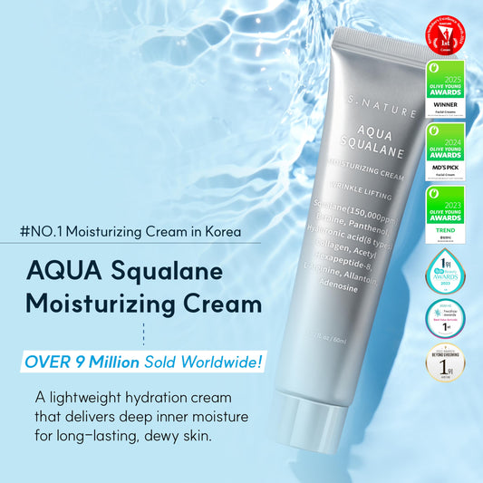 Texture close-up of S.NATURE Aqua Squalane Cream on skin.