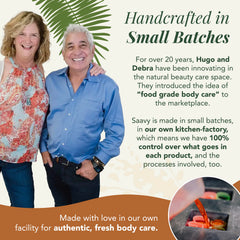 Applying Saavy Naturals cream on forearm showing quick absorption.