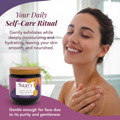 Saavy Naturals salt crystals texture closeup illustrating gentle exfoliation.