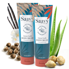 Saavy Naturals Deeply Hydrating Body Cream Tahitian Vanilla bottle delivering lasting moisture