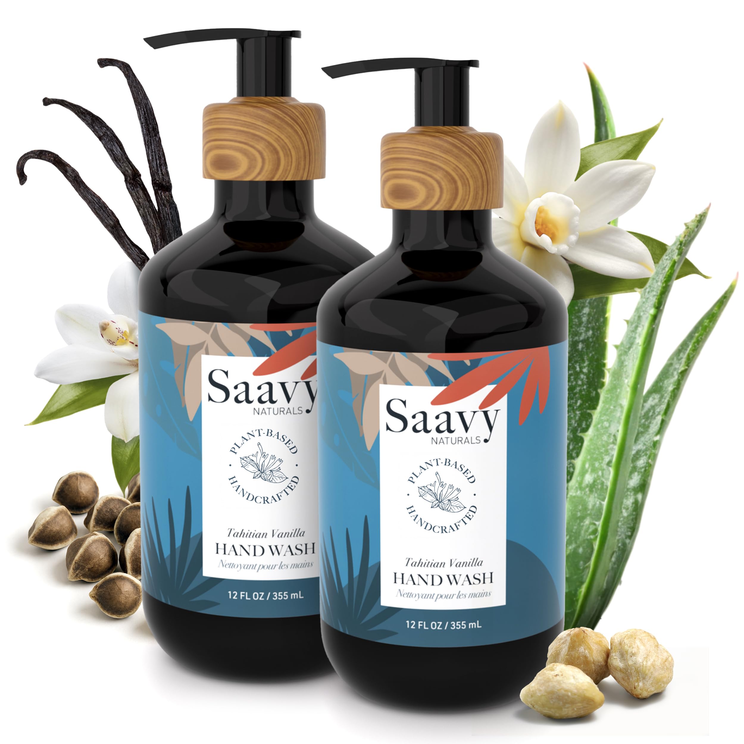 Saavy Naturals Hand Wash bottle featuring Tahitian Vanilla for a gentle, refreshing cleanse.