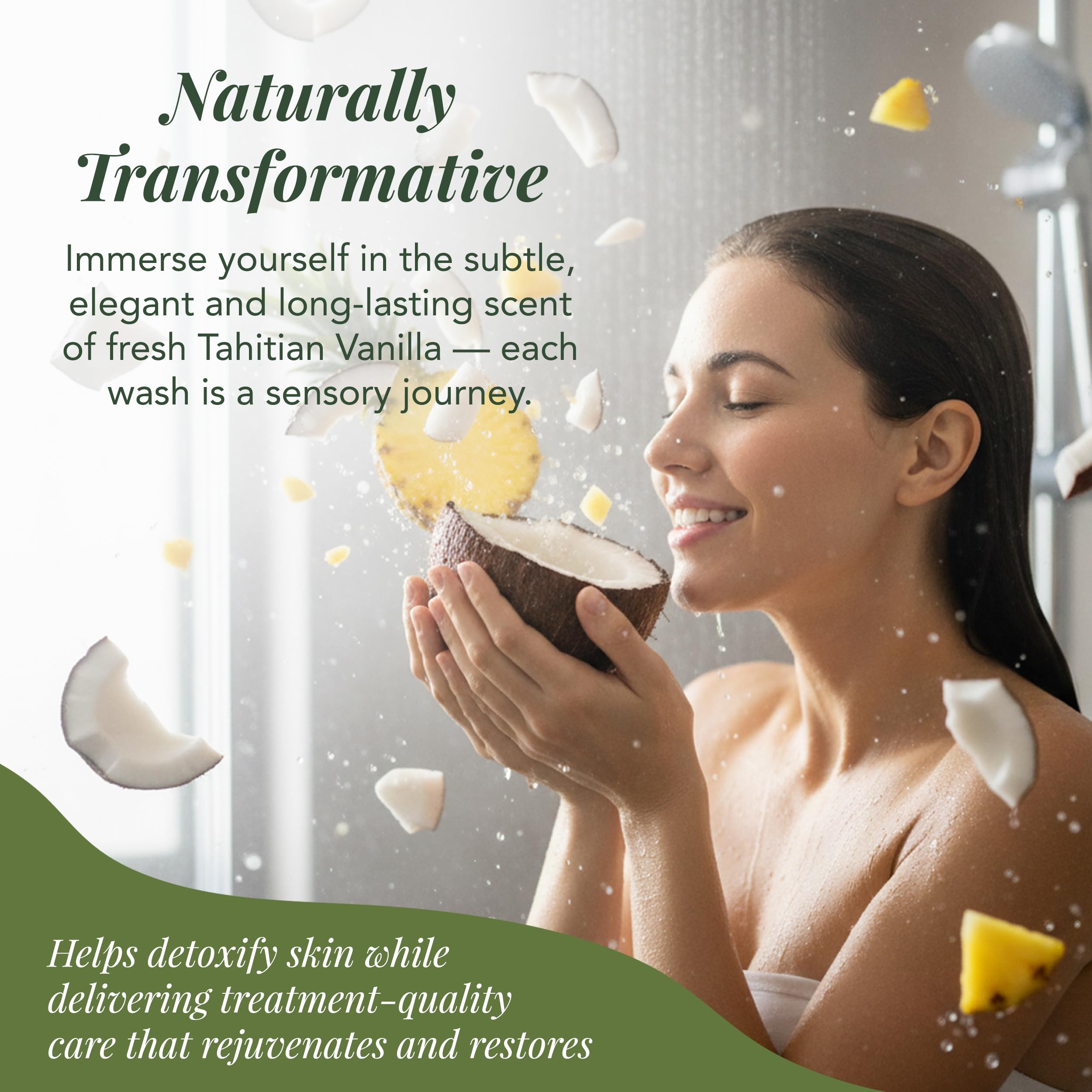 Saavy Naturals with jojoba, almond, moringa nourishes skin.
