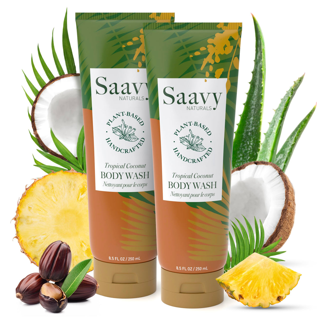 Saavy Naturals Moisturizing Body Wash bottle view shows gentle hydration