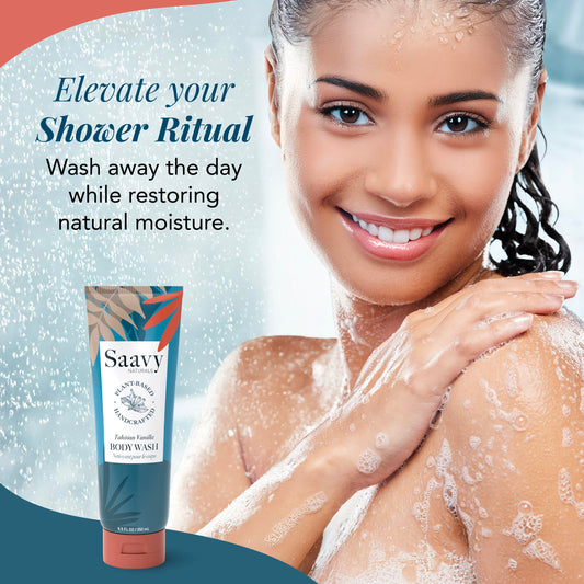 Close-up of luxurious lather from Saavy Naturals body wash for daily cleansing