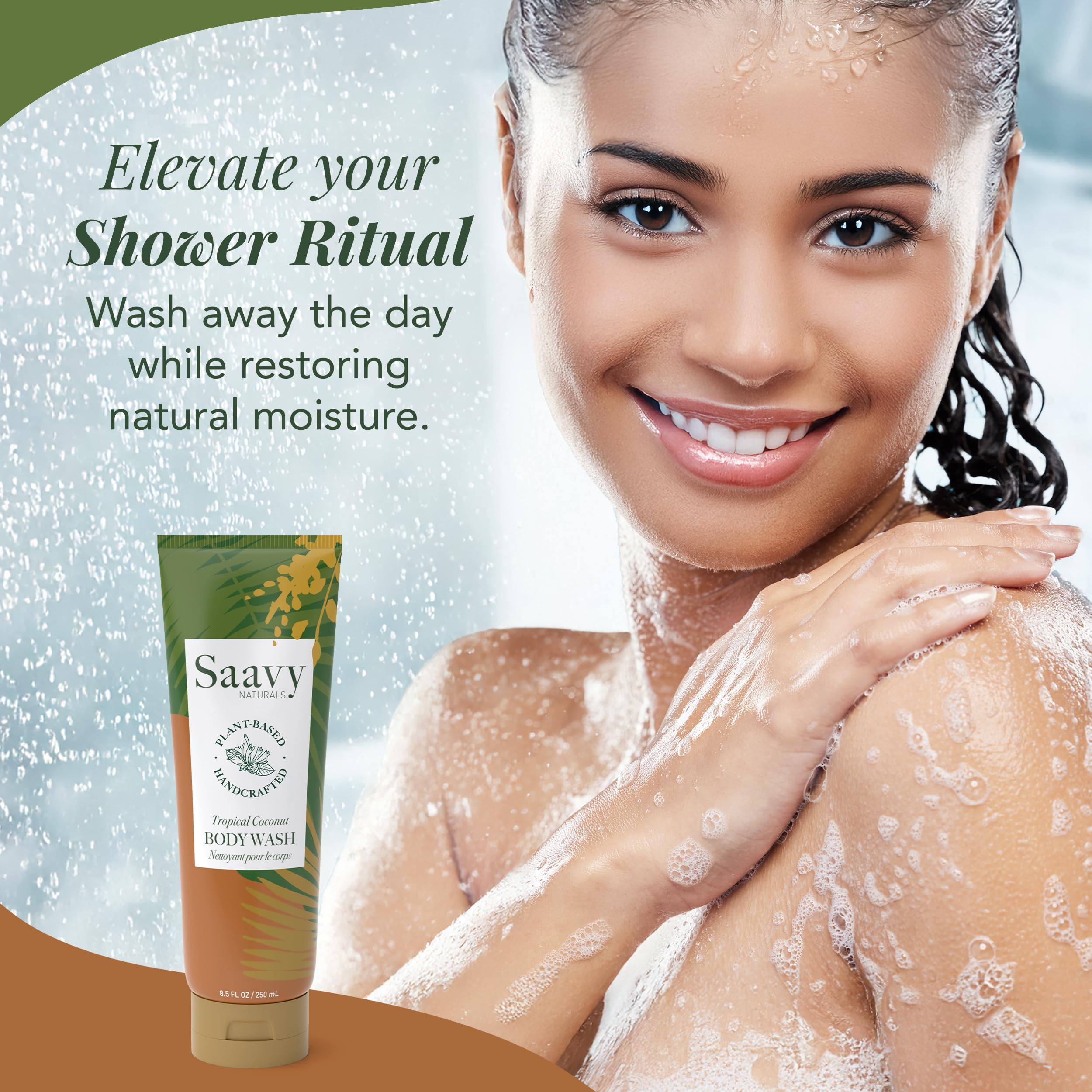 Saavy Naturals Body Wash pour captures creamy cleanse in action