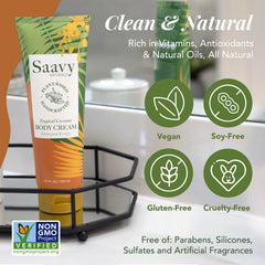 Jar of Saavy Naturals with plant-based ingredients for sensitive skin.