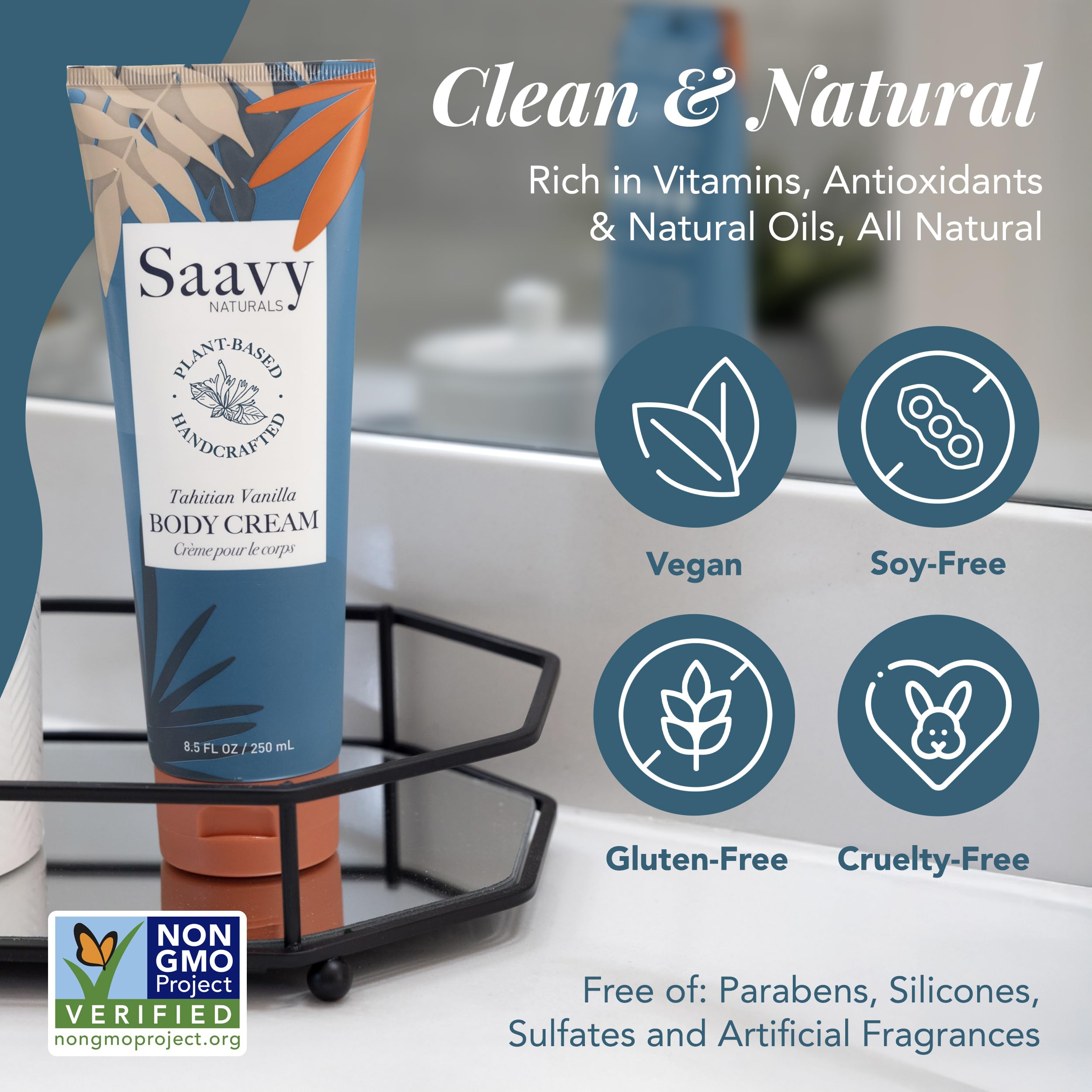 Saavy Naturals shea butter and jojoba oil blend highlighted on packaging
