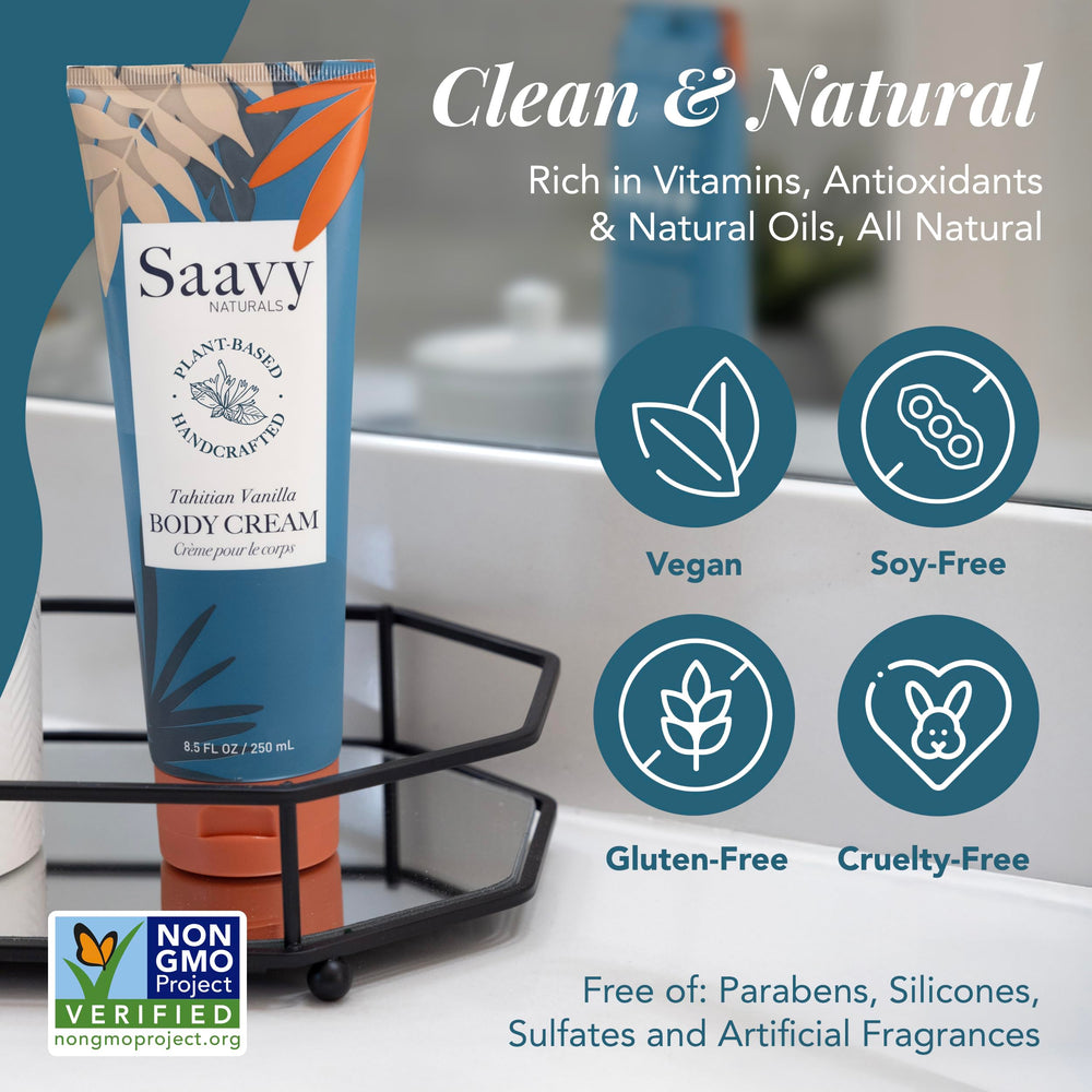 Saavy Naturals shea butter and jojoba oil blend highlighted on packaging