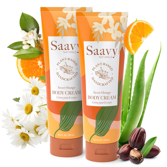 Saavy Naturals Sweet Orange Body Cream applied on arm for smooth hydration