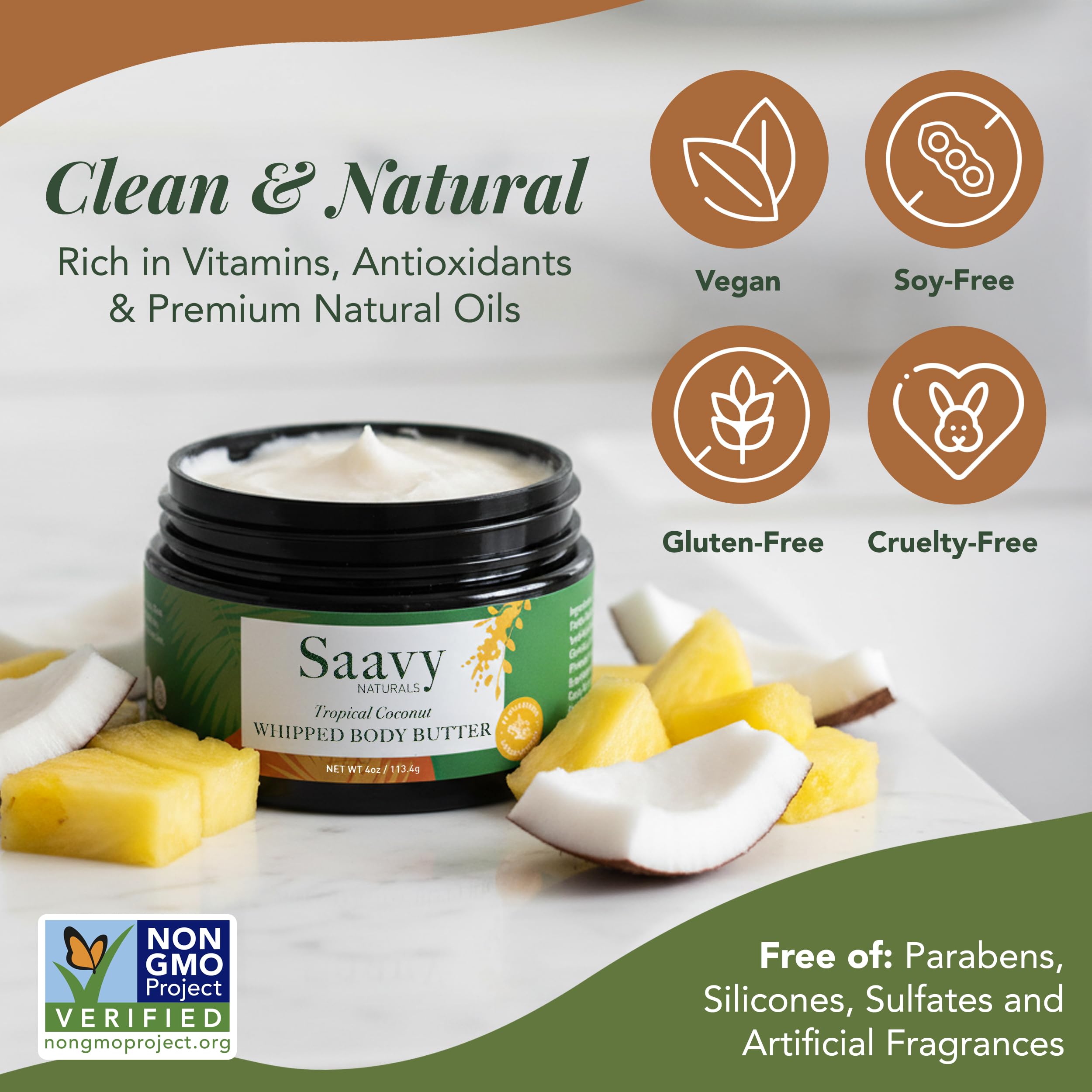 Saavy Naturals vegan cruelty-free label near jar for clean beauty