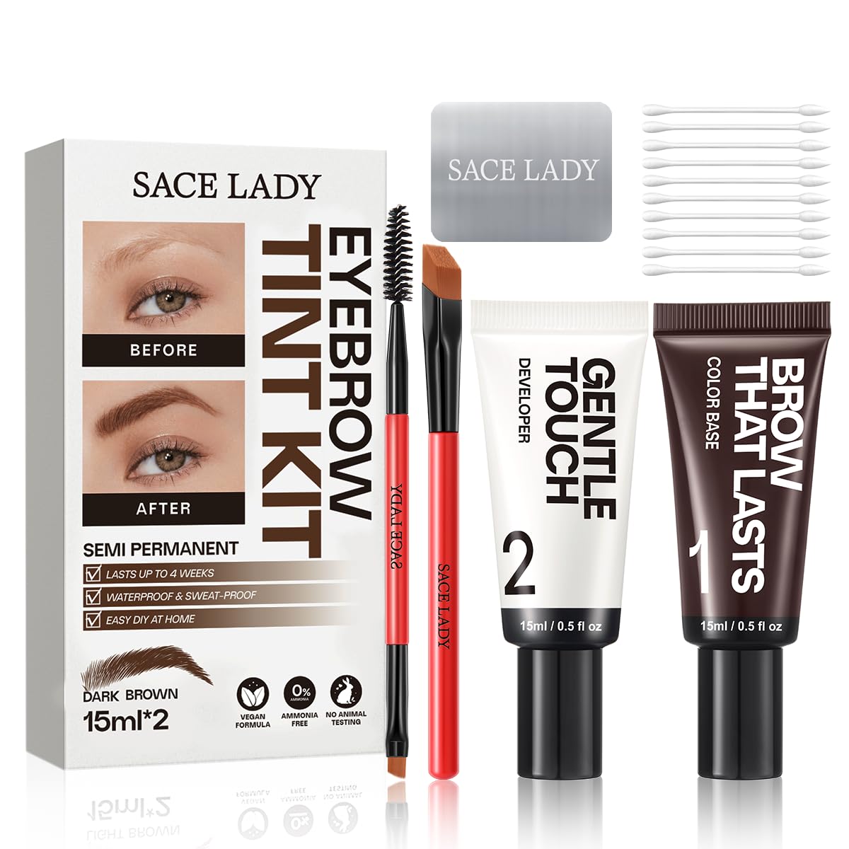 SACE LADY eyebrow color kit packaging shows premium at-home brow solution