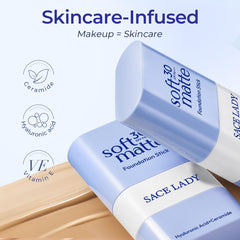 SACE LADY Foundation Stick soft matte finish on skin.