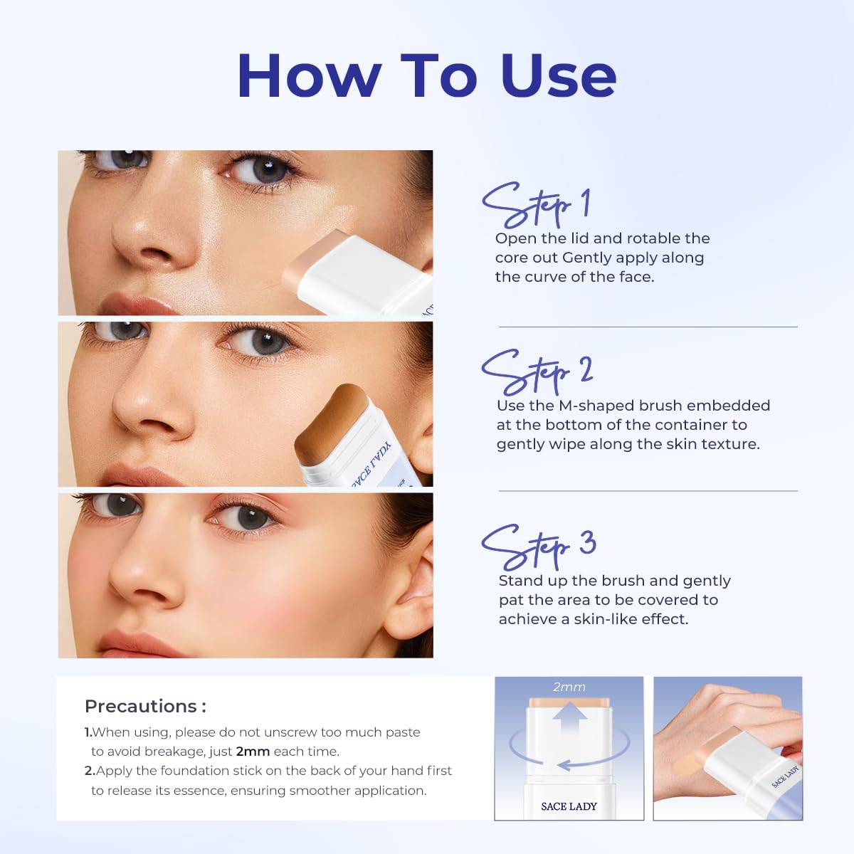 SACE LADY Foundation Stick water-resistant coverage in action.