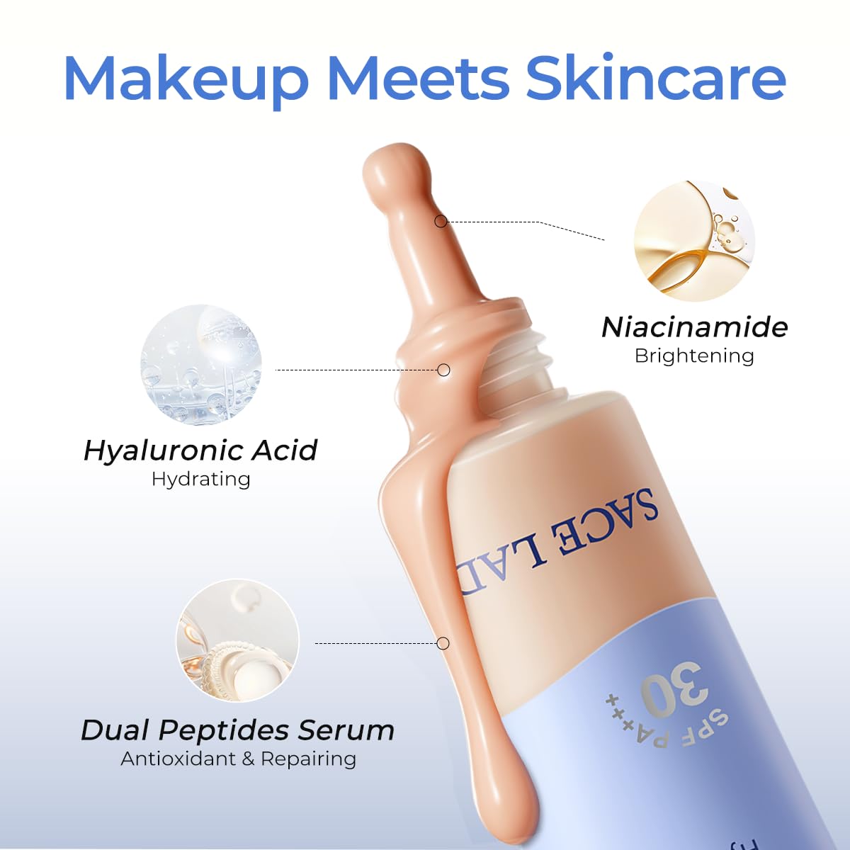 SACE LADY Niacinamide brightening swatch shows even skin tone.