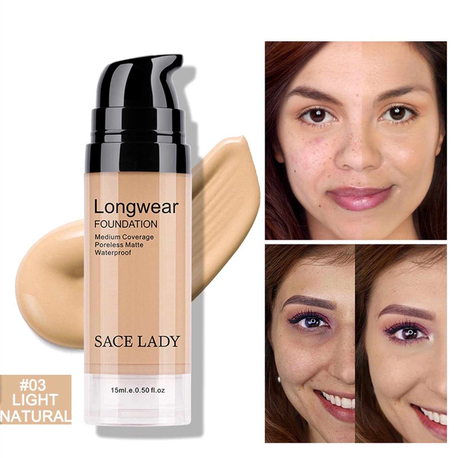 SACE LADY pressed powder compact controls oil for a long-lasting matte look.