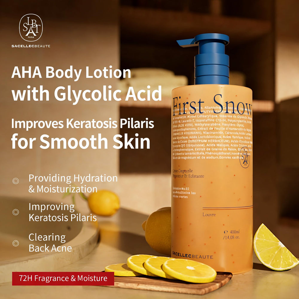 SACELLEC BEAUTE Advanced AHA KP close-up highlights exfoliating benefits for Keratosis Pilaris