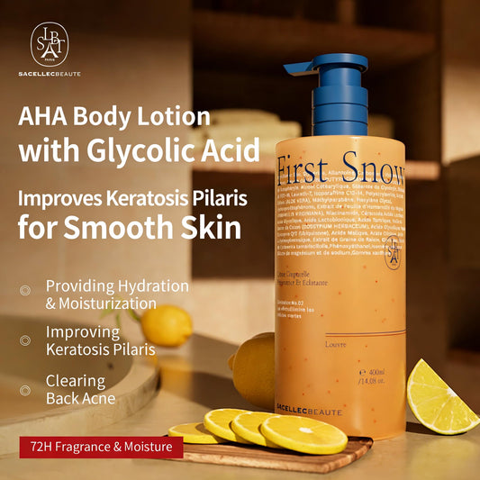 SACELLEC BEAUTE Advanced AHA KP close-up highlights exfoliating benefits for Keratosis Pilaris