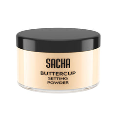 Sacha Buttercup loose setting powder jar showing translucent finish and oil control.