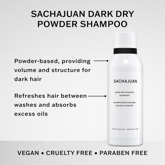 SACHAJUAN dark dry powder shampoo absorbs oil to refresh look between washes