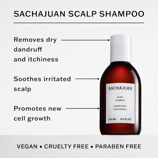 SACHAJUAN scalp shampoo targets oily hair and dandruff for balanced roots.