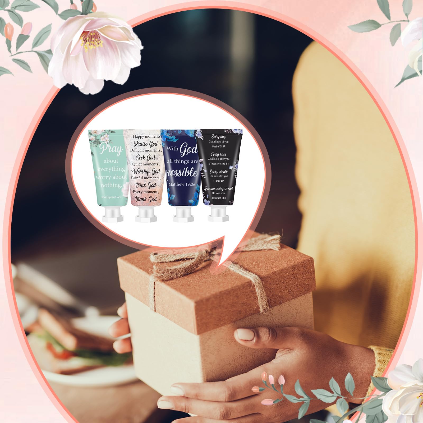 Sacubee Christian hand cream gift set packaging for Mother's Day.