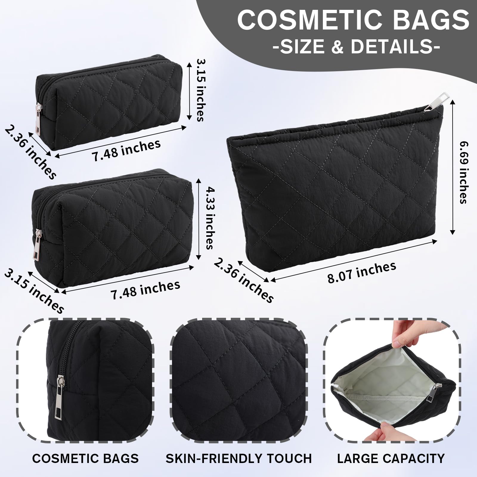 Sadnyy quilted cosmetic pouch texture closeup shows plush, skin-friendly fabric