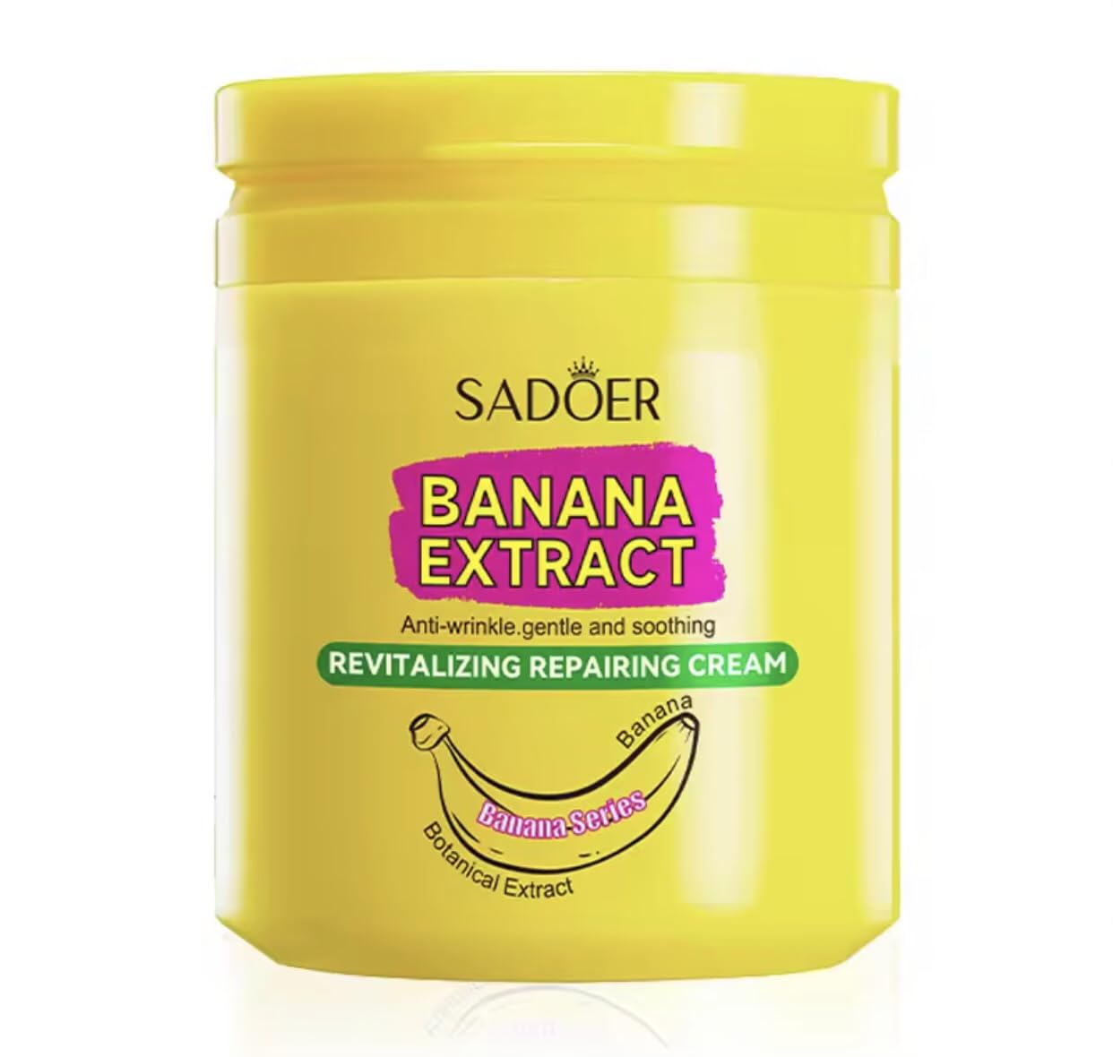 SADOER Banana Extract Anti-Wrinkle Cream tube closeup showing nourishing formula for daily rejuvenation.
