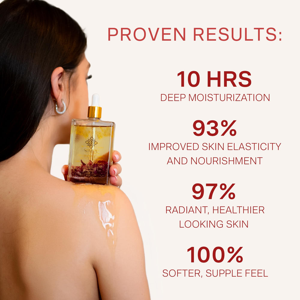 SAFA Rosé Oil hands applying sample shows moisturizing use.